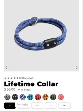Lifetime Collar Blue Rope Dog Collar